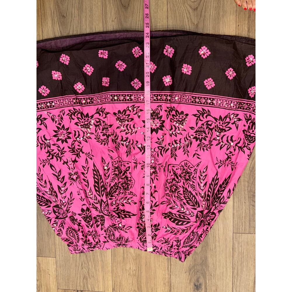 Bill Blass Vintage Pink Brown Floral Midi Skirt Size 10 Sequin Embellishments - Picture 6 of 7